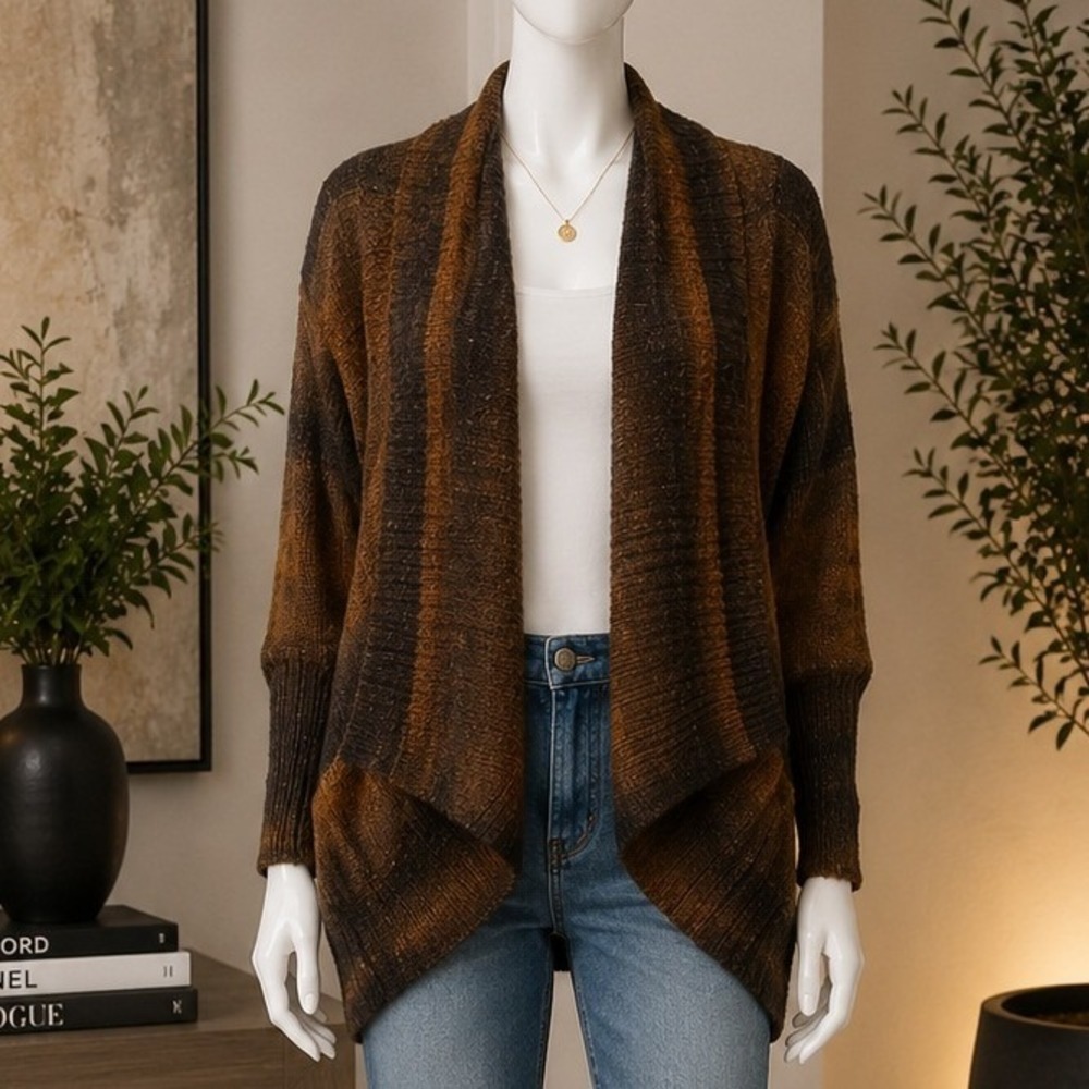BB Dakota Womens Cardigan Sweater Ombre Open Front Shawl Collar Brown Medium